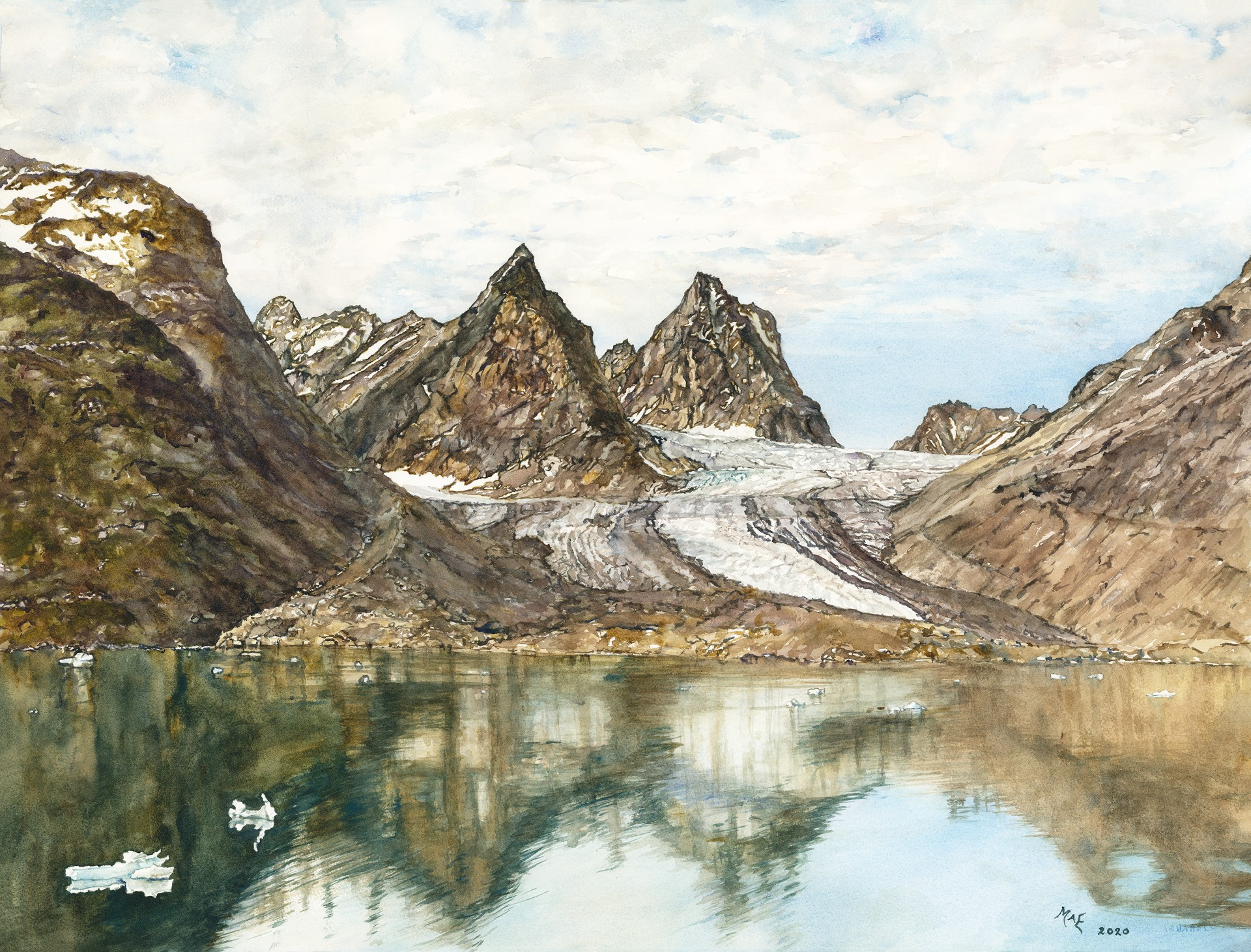 Shrinking Glacier with Cryoconite, Skjoldungen Fjord in Greenland 2020 57 x 76 cm Watercolour 