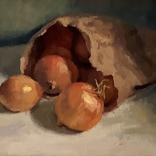 Bag Of Onions, Oil On Canvas, w33xh28