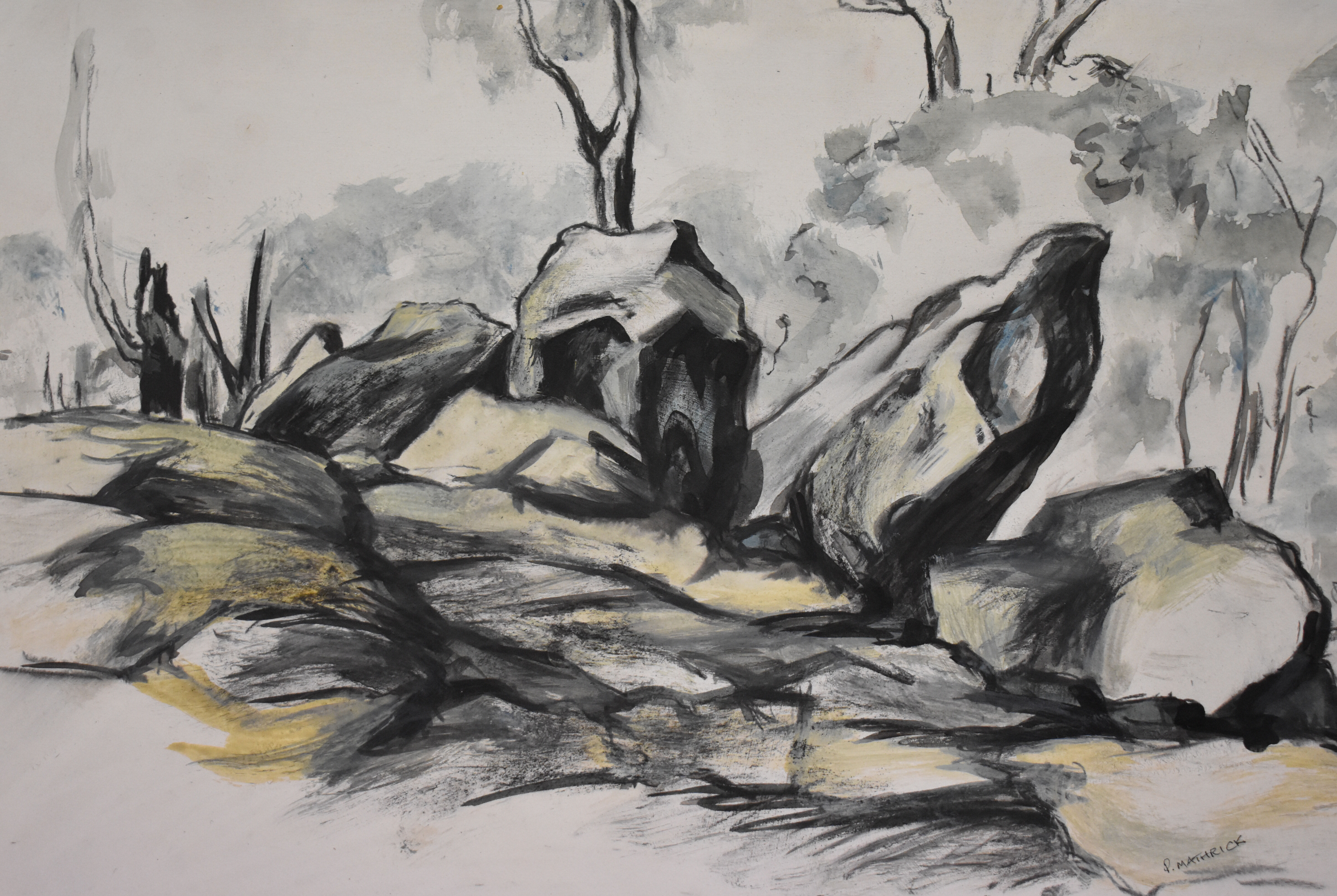 47 'Metcalf Outcrop'  charcoal &ink on paper 34cm x 49 cm