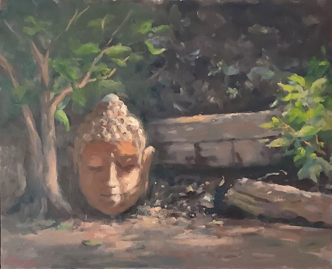 Buddha In The Garden, Oil On Canvas Board, w54xh43