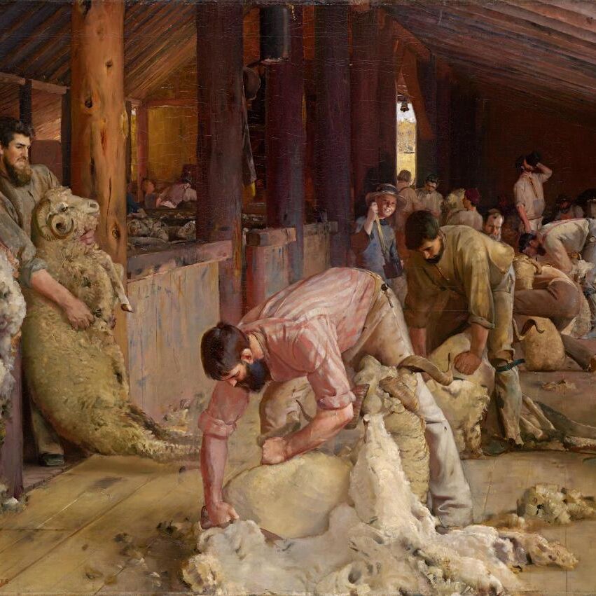 SHEARING THE RAMS, 1888-1890 by Tom Roberts