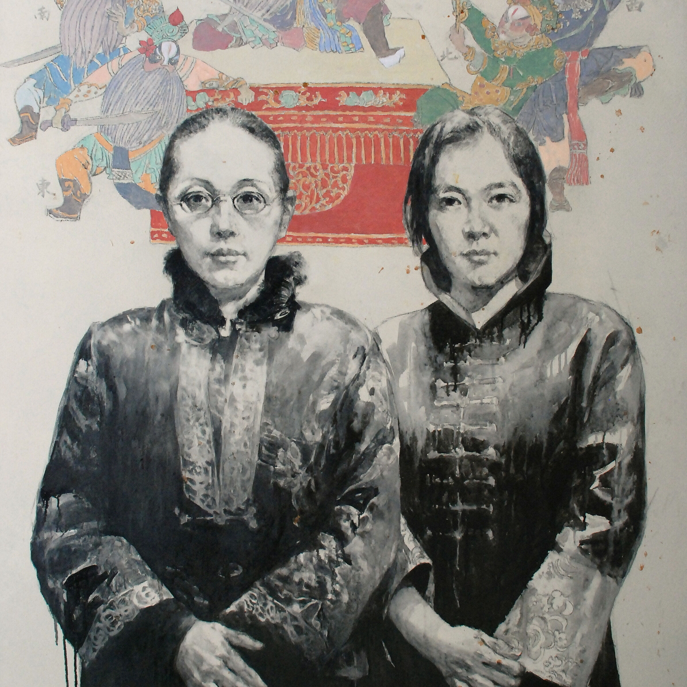 Beijing Opera, Echo & Helena-198 x 152cm-oil & ink on linen - Hong Fu