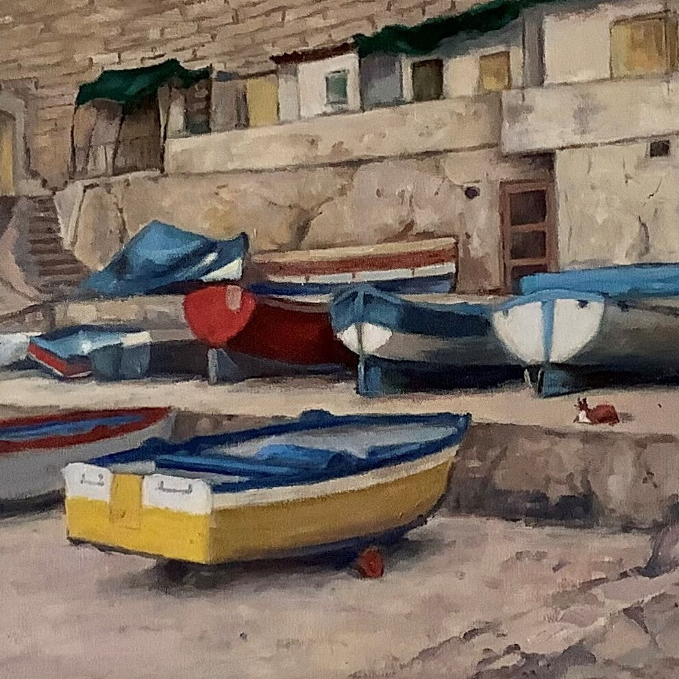 Fishing Boats 2, Malta Oil On Canvas Board w74xh54