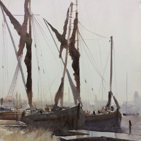 2018 Maritime Winner -Thomas Somerscales Trophy - Ted Dansey - Splitsail Barges, watercolour