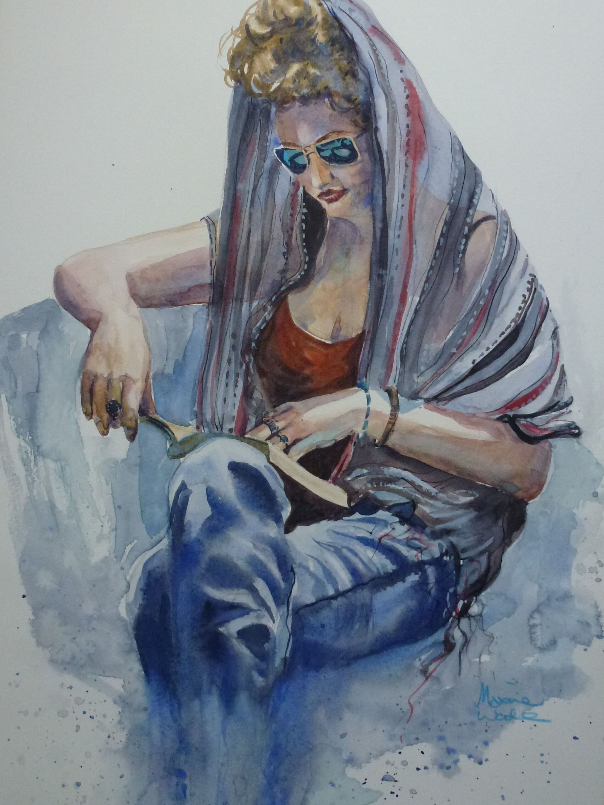 the Reader watercolour by Maxine Wade