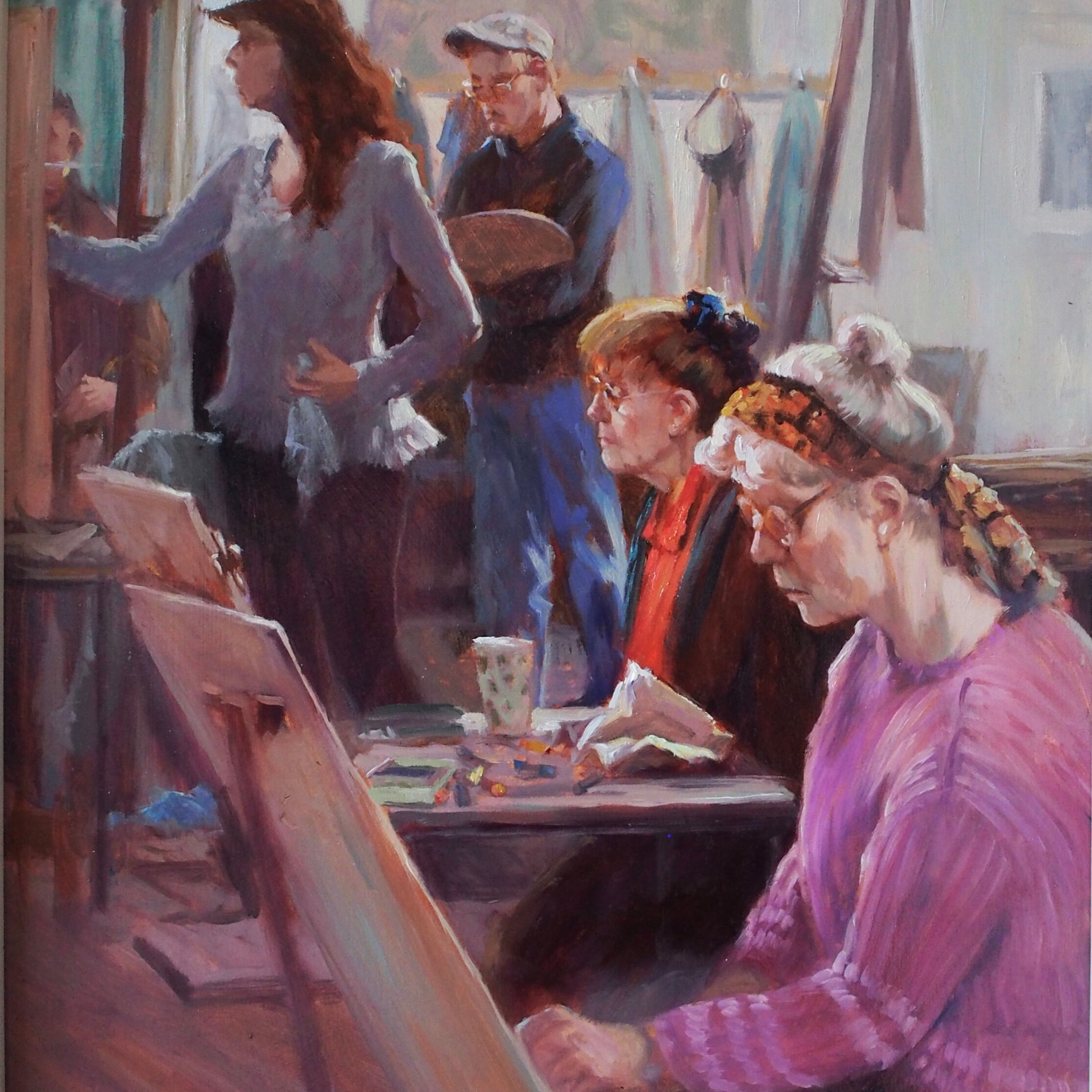 Artists Painting in the VAS Studio. Oil Painting by Gwen Krumins