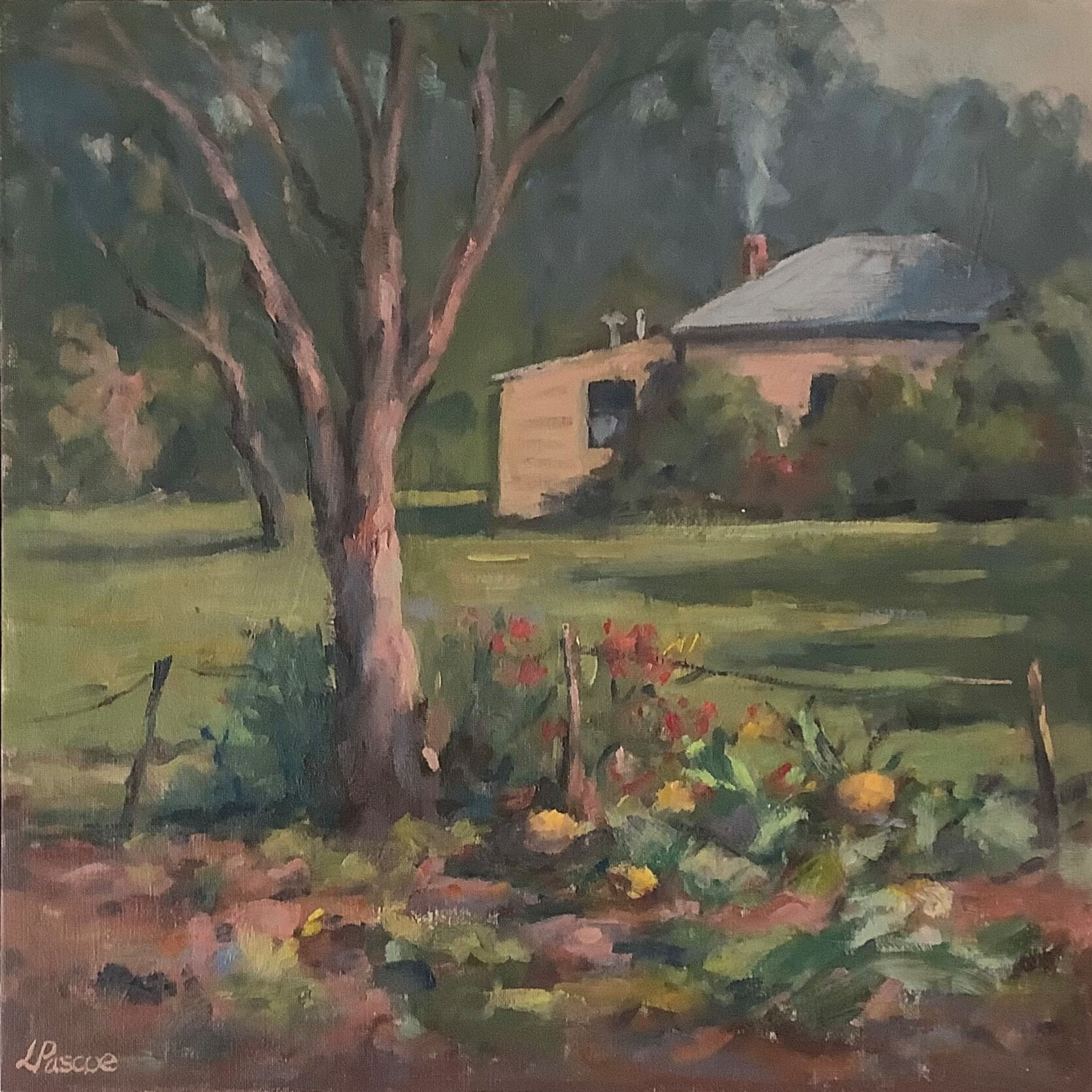 Veggie Patch, Red Hills Oil On Canvas Board, w44xh43