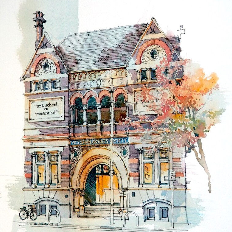 Julian Bruere_Watercolour_Vic Arts Frontage_Cropped