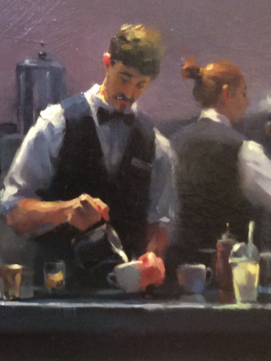 'Baristas at Brunetti, Melbourne' oil on canvas by Lisa Wang - Highly Commended Award cropped