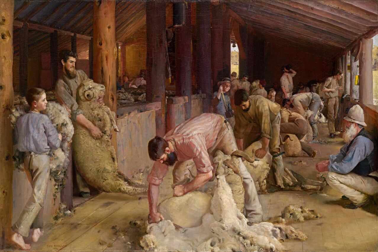 SHEARING THE RAMS, 1888-1890 by Tom Roberts