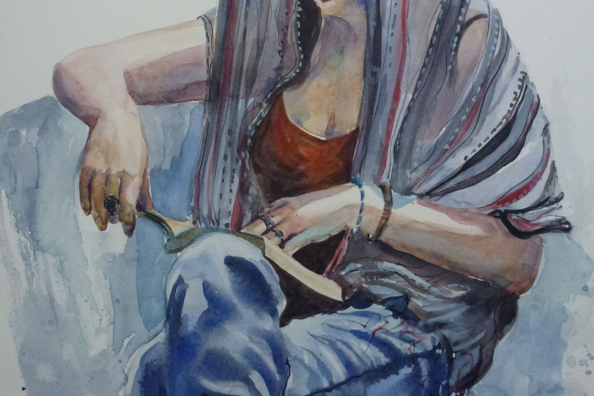 the Reader watercolour by Maxine Wade