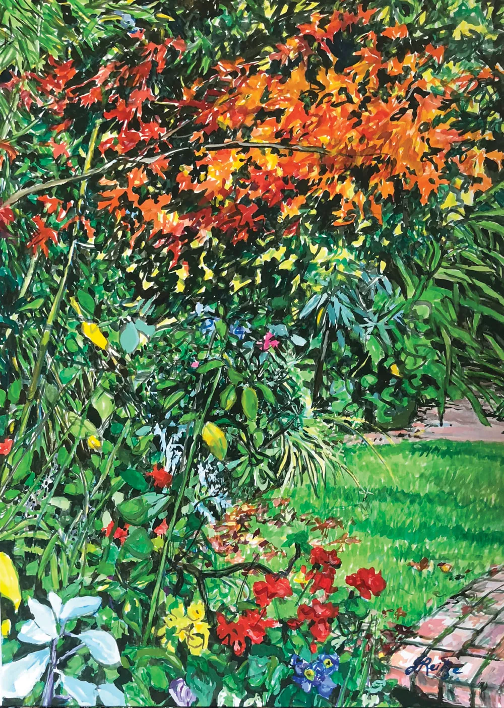 Jo Reitze Our Autumnal Garden gouache on board 