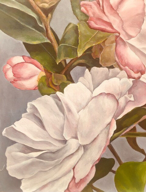 54_Aloma Treister_Pink on Grey_Oil on Textured Canvas