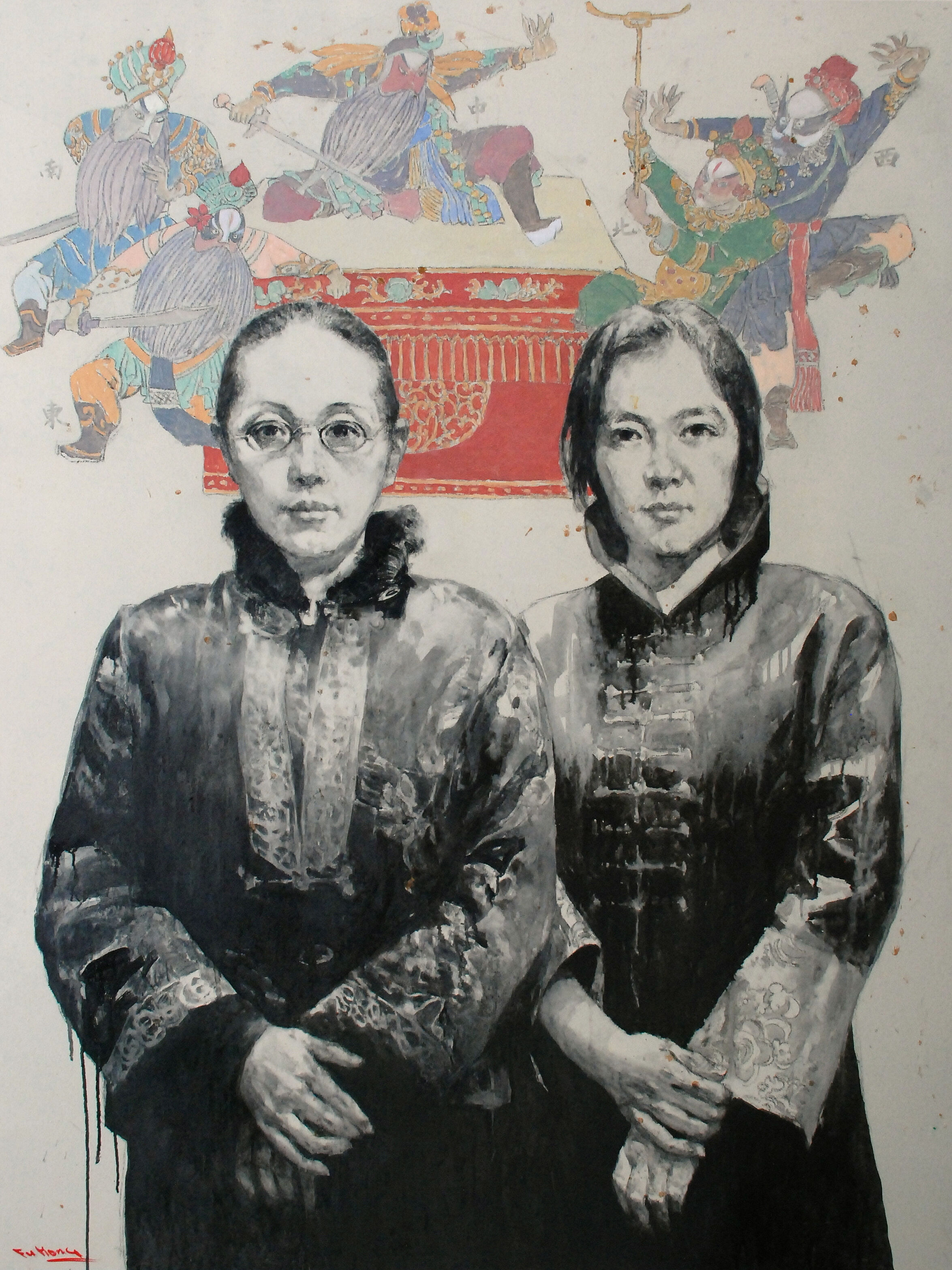 Beijing Opera, Echo & Helena-198 x 152cm-oil & ink on linen - Hong Fu