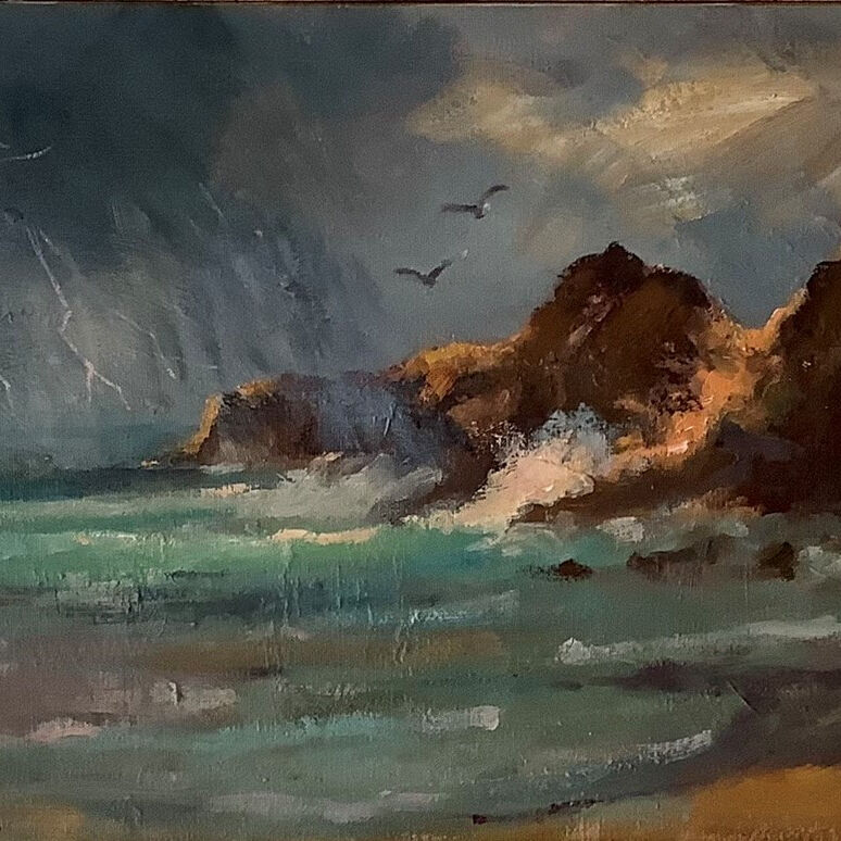 Stormy Weather, Salmon Rock Oil On Canvas Board, w50xh40