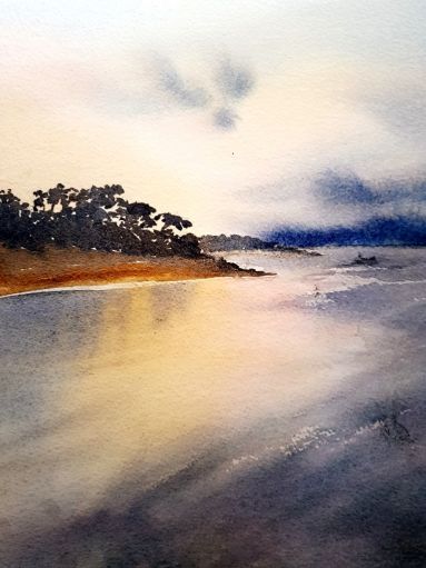 Jan Lowe_Tranquility, Cowes Vic AU; WC on HP; 110x50cm